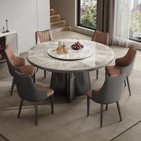 Modernes Luxus-Esstisch-Set mit Marmorplatte, Rund, für 4, 6 oder 8 Personen, Küche, Esszimmer, Metall, Italienisches Design, Drehbar