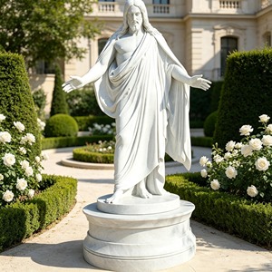 Escultura Religiosa de Jesús y Ovejas en Mármol Blanco de Tamaño Real para Jardín, Iglesia y Decoración Cristiana del Hogar - Product Image 6