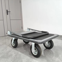 Carretilla de Mano Plana con Marco de Metal Gris, Ruedas Neumáticas de 8 Pulgadas de Grosor, Mango Plegable, Carretilla de Empuje Industrial