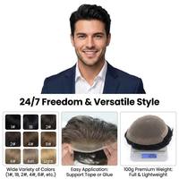 Prothèse capillaire pour hommes à nœuds blanchis, base en dentelle, aspect cuir chevelu naturel, en cheveux humains, système de remplacement capillaire, vente en gros