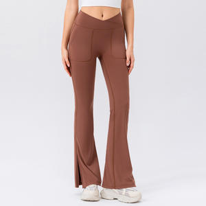 Pantaloni da yoga morbidi solidi da donna pantaloni da palestra elasticizzati in nylon di alta qualità <span class=keywords><strong>con</strong></span> apertura delle <span class=keywords><strong>gambe</strong></span> per allenamento sportivo da corsa pantaloni attillati - Product Image 1