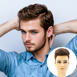 Peluca prediseñada <span class=keywords><strong>para</strong></span> <span class=keywords><strong>hombres</strong></span> <span class=keywords><strong>jóvenes</strong></span>, sistema de cabello humano con piel suave y delgada, tupé de repuesto con piezas de cabello real en bucle en V <span class=keywords><strong>para</strong></span> <span class=keywords><strong>hombres</strong></span> - Product Image 1