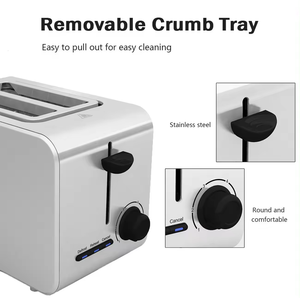 750W Household Basics 2 Slice Extra-Wide Slot <strong>Toaster</strong> with 6 Stall Baking Gear Settings <strong>Silver</strong> <strong>Toaster</strong> - Product Image 6