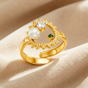 HB0760 Anillo Abierto de Acero Inoxidable con Estrella de Mar y Perla, Estilo Boho, Ojo de Sol en Oro de 18k, Ajustable, para <span class=keywords><strong>Mujer</strong></span>, Joyería de Moda - Product Image 2