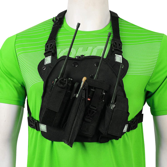 Hot Sale Walkie Talkie Case Front Pouch Radio Shoulder Holster Chest Harness Holder Vest Rig Two Way Radio Zipper Polyester