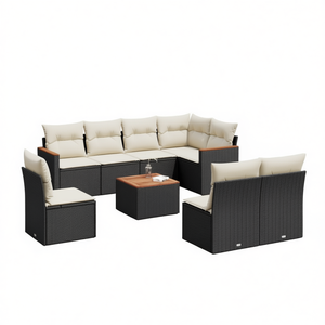 Ensemble de canapés en rotin noir pour l'extérieur avec coussins en mousse haute densité, mobilier de jardin contemporain, design imperméable - Product Image 1