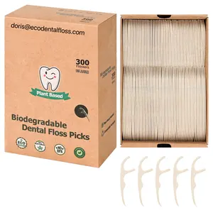 Palhetas para dentes com sabor de hortelã de marca própria, fio dental ecológico biodegradável, carvão de bambu