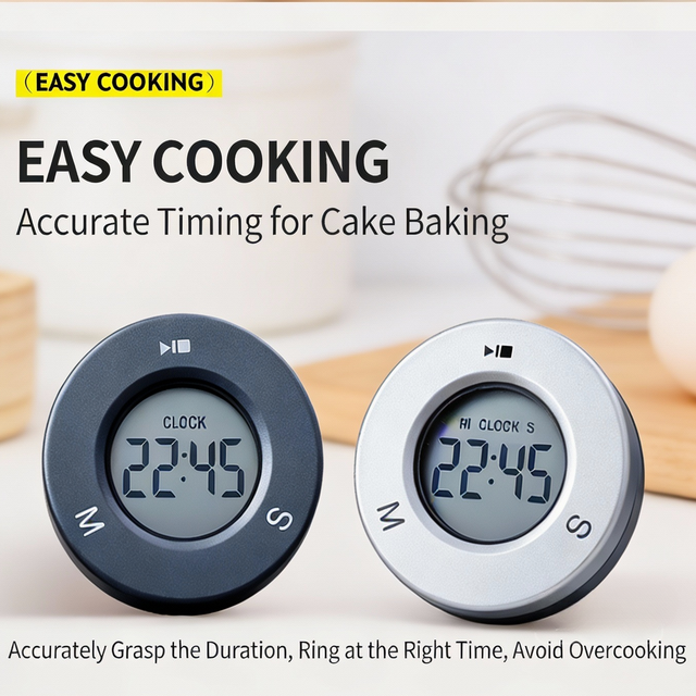 Round Small Digital Electronic Kitchen Timer with Alarm Function Powered by Batteries Plastic Banker's Kitchen Timer