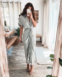 Eleganti abiti da ballo in raso di seta da donna con cravatta a pieghe abito da festa Casual con decorazione in pizzo per la notte da donna in discoteca - Product Image 3