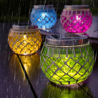 Lot de 4 lanternes solaires en mosaïque aquamarine, lumière IP44, étanche, en verre mosaïque, lampe de table solaire pour décoration extérieure de jardin et de patio