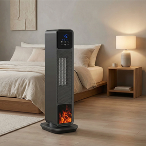 Chauffage électrique portable à ventilateur avec télécommande, nouveau design, chauffage céramique PTC autonome, flamme 3D réaliste, 2200W, pour bureau et maison - Product Image 1
