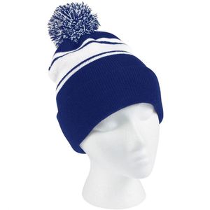 Custom Logo Striped Pom Pom Beanie Cuffed Winter Knit <b>Hat</b> Sports Headwear for Holiday Giveaways - Product Image 2