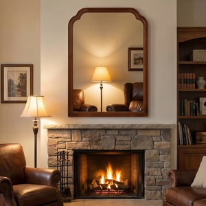 Black Walnut Color 24 X 36 Solid Wood Frame Rounded <b>Corner</b> Decorative <b>Mirror</b> For Bedroom <b>Bathroom</b> Living Room Entryway - Product Image 4
