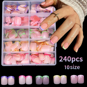 240 <span class=keywords><strong>faux</strong></span> ongles courts français à couverture complète, multicolores, à presser, couleur arc-en-ciel - Product Image 2