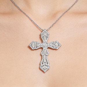 CUSTOM SILVER 10K/14K/18K GOLD PLATED LAB GROWN CVD DIAMOND CLASSIC ENGAGEMENT GIFT SWEATER <b>CHAIN</b> NECKLACE <b>CROSS</b> PENDANT - Product Image 5