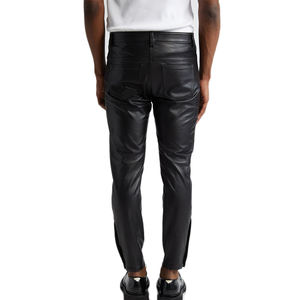 سراويل جلدية سوداء نحيفة للرجال مخصصة عالية الخصر خفيفة الوزن على الطراز الكاجوال مصبوغة سادة بدون طريقة حياكة - Product Image 2