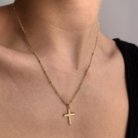 Collar de Cadena con Cuentas de Acero Inoxidable Refinado y Sencillo para Mujer, Chapado en Oro de 18K, de Una Sola Capa
