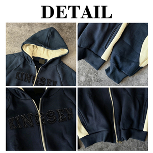 เสื้อฮู้ดซิปแบบหนา สตรีทแวร์ ผ้าคอตตอน 100% ปักลายวินเทจ พิมพ์ลาย ซิปแบบเฟรนช์เทอร์รี่ สำหรับผู้ชาย - Product Image 6