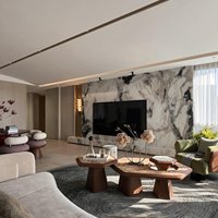 Design d'intérieur élégant pour salle à manger avec éclairage de table personnalisé, aménagement d'espace luxueux pour villa et appartement
