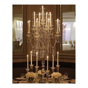 Candelabro transparente de cristal alto de lujo de 8 brazos, candelabro para centros de mesa de boda, candelabro para decoraciones de eventos y fiestas - Product Image 1