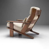 Fauteuil Rétro en Bois Massif de Frêne pour Salon, Design Simple Fait Main, Style Wabi Sabi, Idéal pour Balcon et Maison d'Hôtes