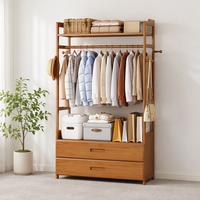 Porte-vêtements autoportant simple en bambou avec tiroirs, armoire ouverte, organisateur de vêtements multifonctionnel pour salon et chambre à coucher