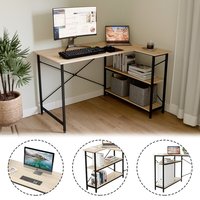 Bureau d'angle en PVC marron en forme de L, table d'étude réglable en hauteur, design moderne, bureau de travail