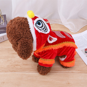 Vêtements pour animaux de compagnie, costume de danse du lion, en polaire rouge corail, pour chien et chat, tenue traditionnelle chinoise pour l'automne et l'hiver - Product Image 1