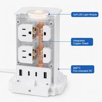Multiprise verticale personnalisée avec logo, 4 prises US, 2 ports USB, 2 ports USB-C PD à charge rapide, rallonge 2m, protection contre les surtensions 10A