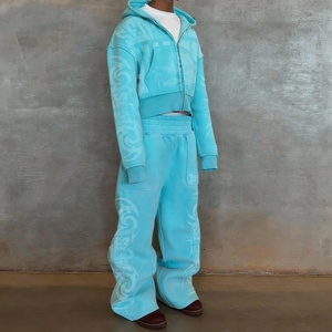 Custom Unisex Sweat Suits Printed Cropped Acid Wash Tracksuits Manufacturer Heavyweight Baggy <b>Flared</b> <b>Sweatpants</b> And Hoodie Set - Product Image 3