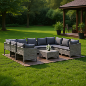 Ensemble de salon de jardin en rotin gris modulaire, 10 pièces, meubles d'extérieur résistants aux intempéries, design contemporain - Product Image 2