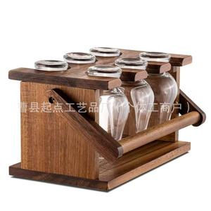 Wooden <b>Glass</b> Storage <b>Rack</b> With Handle Square Shape Desktop Draining <b>Rack</b> For Stemmed <b>Glasses</b> Kitchen Use - Product Image 3