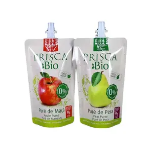 Custom Printed Stand Up Plastic Fruit Juice Alcohol Liquid Bag With Spout Biodegradable Soft Drinks Packaging Milk Water Pouches