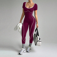 Combinaison de yoga une pièce pour femme avec logo personnalisé, blocs de couleur, effet ventre plat et rehaussement des fesses, tenue de sport pour gym, course et danse
