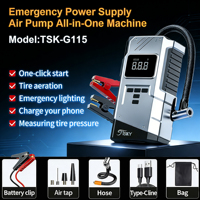 Démarreur de voiture 12V avec compresseur d'air 150 PSI, gonfleur de pneus, batterie externe 6-en-1 15200 mAh, 1000A de crête, CE FCC OEM ODM