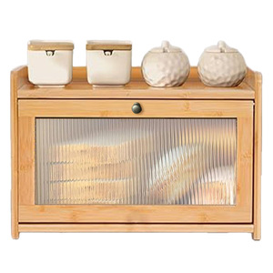 Wooden Storage Cabinet With Glass Door 18L Dustproof Desktop Organizer For Kitchen Spice Storage - Product Image 5