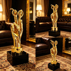 Trophée Ciseaux de Coiffure de Luxe Sur Mesure - Récompense de Salon Artisanale en Or avec Base en Cristal Noir Premium - Product Image 6