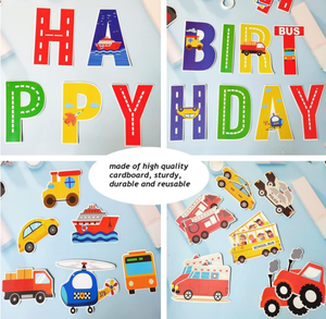 Transport thème avion voiture bateau Train joyeux anniversaire bannières drapeaux feuille tourbillons guirlande pour enfants garçons fête d'anniversaire fournitures - Product Image 2