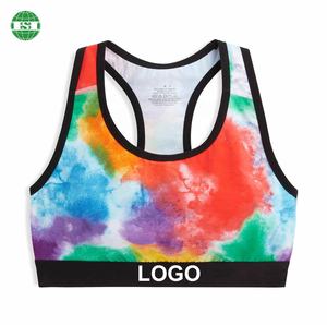 95% Polyester 5% Elatane Sport Bra Tie Dye Design Print Racer Backs Yoga Bra Entièrement Personnalisé Avec Votre Propre Tech Pack - Product Image 1
