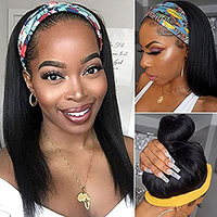 Perruque brésilienne lisse Apple Girl en cheveux vierges, fabriquée à la machine, avec cuticules alignées, cheveux Remy 100% humains, pour femmes noires, avec bandeau