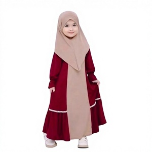 Elegante Conjunto de Vestido Abaya para Niñas con Hiyab, Dos Piezas, Vestidos Maxi Transpirables de Poliéster, Manga Larga, Estilo Medio Oriente - Product Image 2