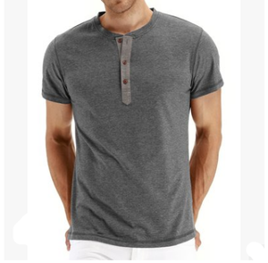 T-shirts manches courtes coupe ajustée décontractée pour homme Chemises en coton à trois boutons - Product Image 4