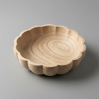 Creatieve schaal van paulowniahout met bloemblaadjesrand - Minimalistische handgesneden houten schaal voor fruit, snacks en salade