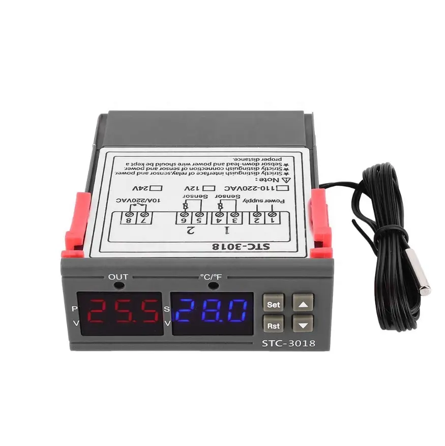 STC3018 디지털 디스플레이 온도 컨트롤러 듀얼 디스플레이 LCD 온도 조절기 12/24/220V