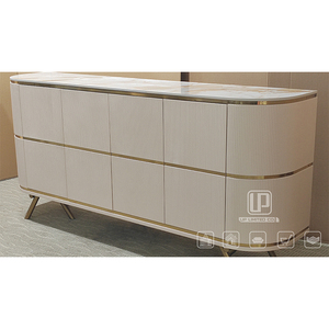 Mueble para TV con Diseño Curvo, en Oferta, con Marco de Madera Maciza Blanca y Cubierta de Mármol, Mueble para TV para Sala de Estar, UP-071, Mueble para TV Curvo - Product Image 2