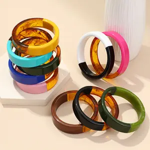 Pulseira de acrílico para mulheres, atacado estilo coreano colorido 2 cores em uma grande pulseira de resina de plástico transparente