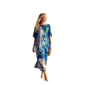 Abiti Kaftan alla Moda per Signore, Taglia Unica, in Raso Stampato, Vestito Lungo Africano con Foulard, Abaya per Donne - Product Image 6