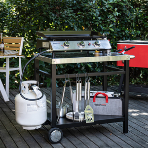 2 Tier Stainless Steel Outdoor BBQ Work Cart, Mobile Grill <b>Prep</b> <b>Table</b> with Wheels for Backyard Patio Commercial Catering - Product Image 5