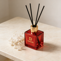 Bouteilles en verre pour diffuseur de parfum, 50 ml, 100 ml, 150 ml, forme carrée, couleur rouge, avec logo personnalisé, fourniture d'usine