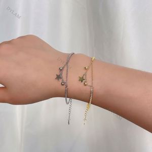 Dylam Wholesale Trendy Korea Style 925 Silver Sterling Star Beaded Gold Round <b>Beads</b> <b>Charm</b> <b>Bracelet</b> for Women Girls Handmade - Product Image 4